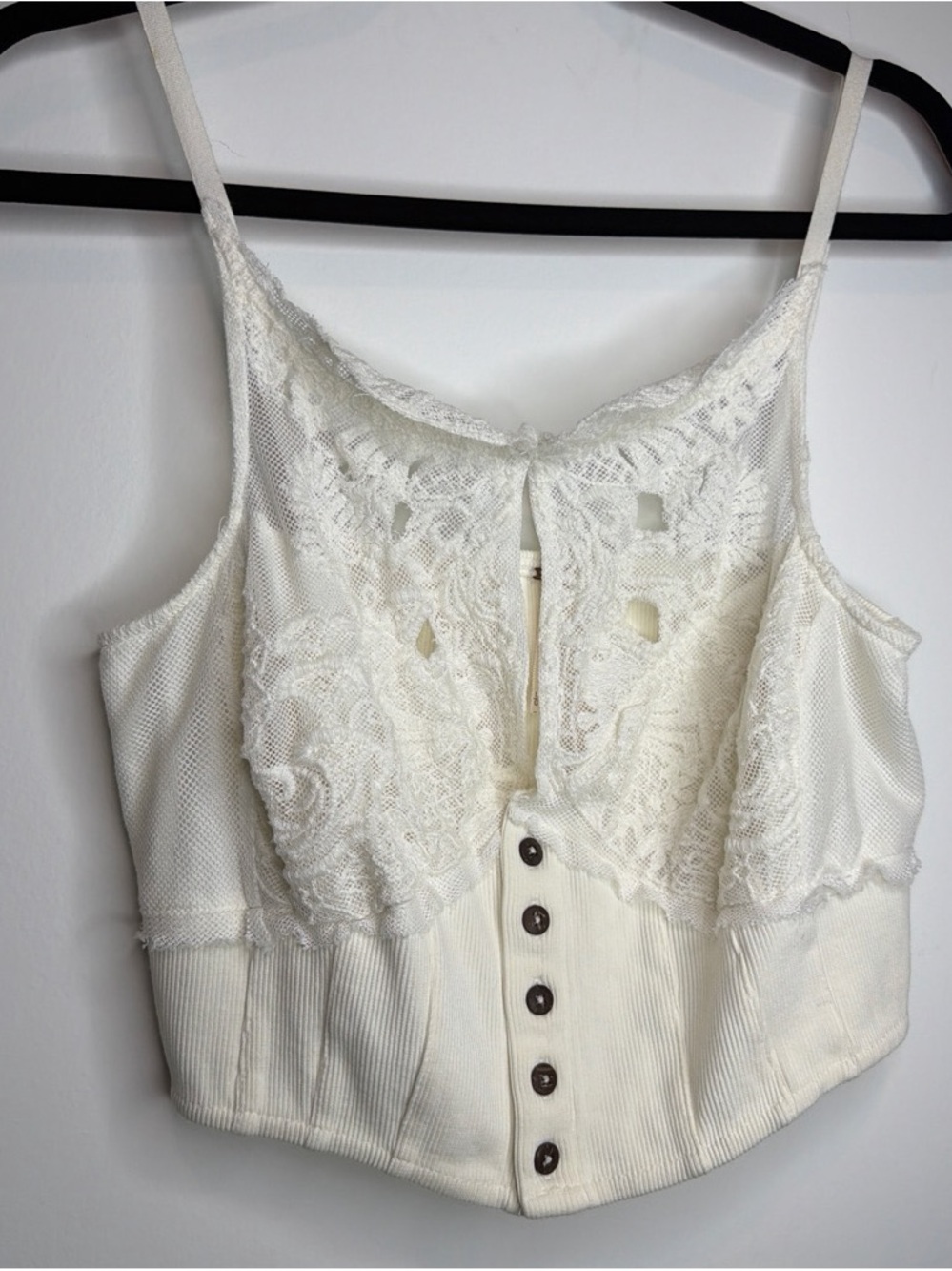 Free People White Lace Button-Front Women's Crop Top